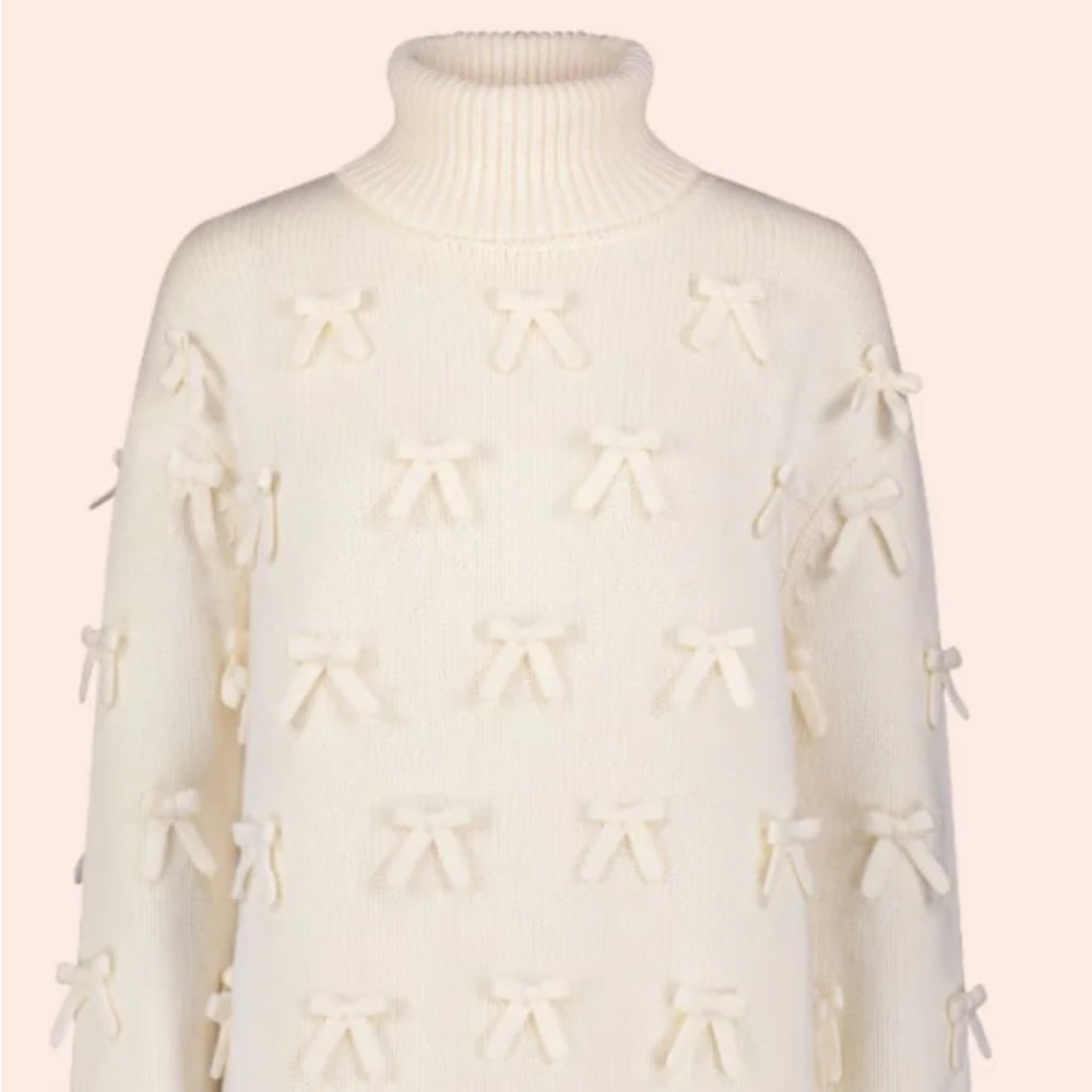 Pearl by Lela Rose. Elegant Cream Sweater with Bow Details